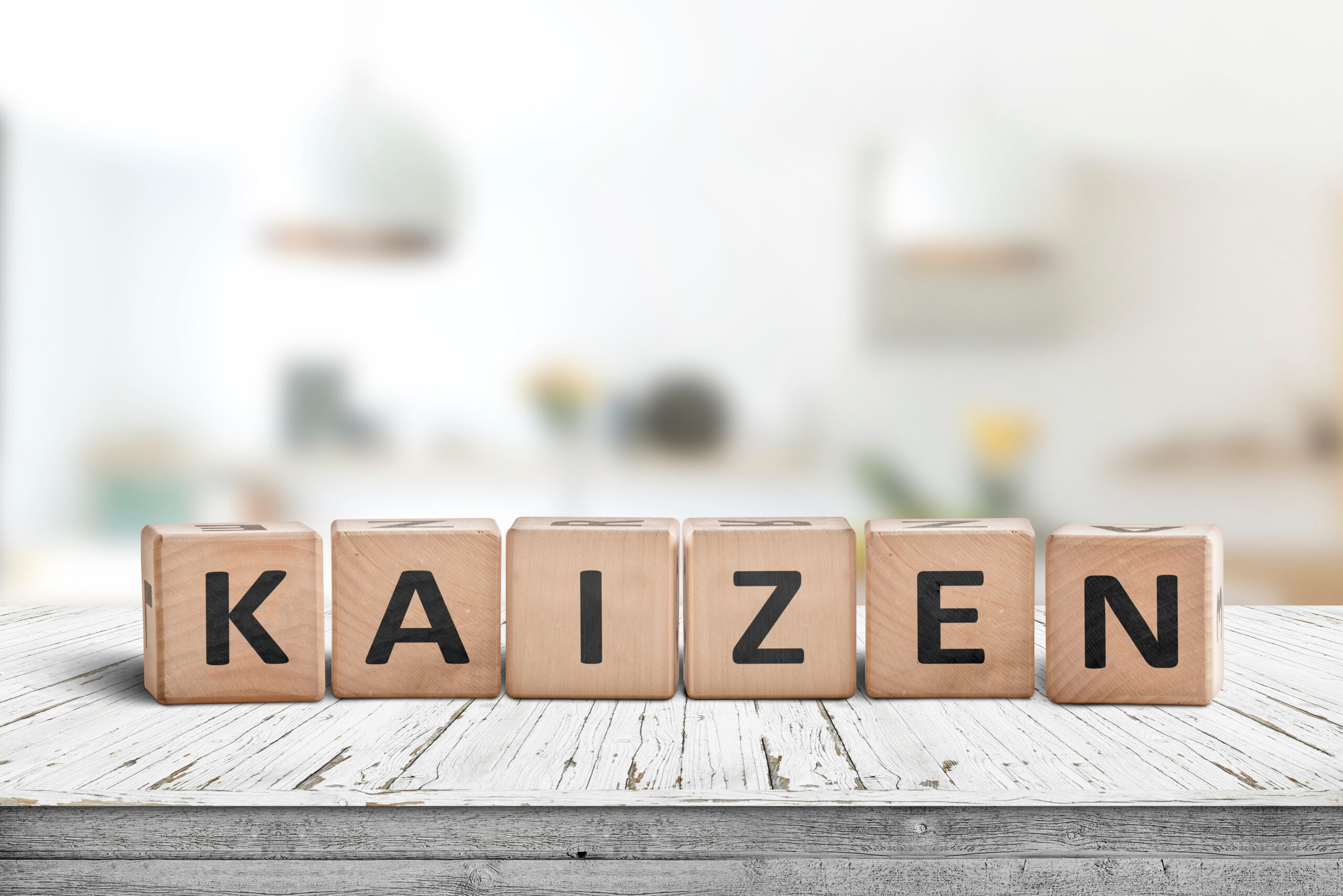 夢をかなえるゾウの読む順番|無料の36ページ小冊子から、今の自分に合う1冊を選ぶ KAIZENと書かれた木製ブロック。夢をかなえるゾウの読む順番で小さく改善する