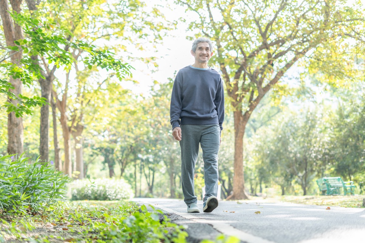 朝の公園を歩く年配の男性。あなた次第でこの世界は素晴らしい場所になるの要約の実践で、1行足せなかった日に散歩だけする場面