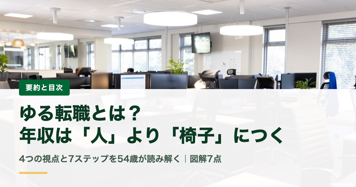 今日が一番若い日です、ベイビーステップで前進 ゆる転職とは?要約と目次|4つの視点と「年収は椅子につく」を54歳が読み解く【図解7点】