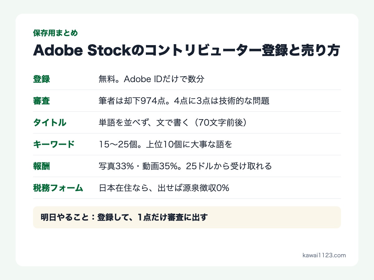 Adobe Stockのコントリビューター登録と売り方の保存用まとめカード