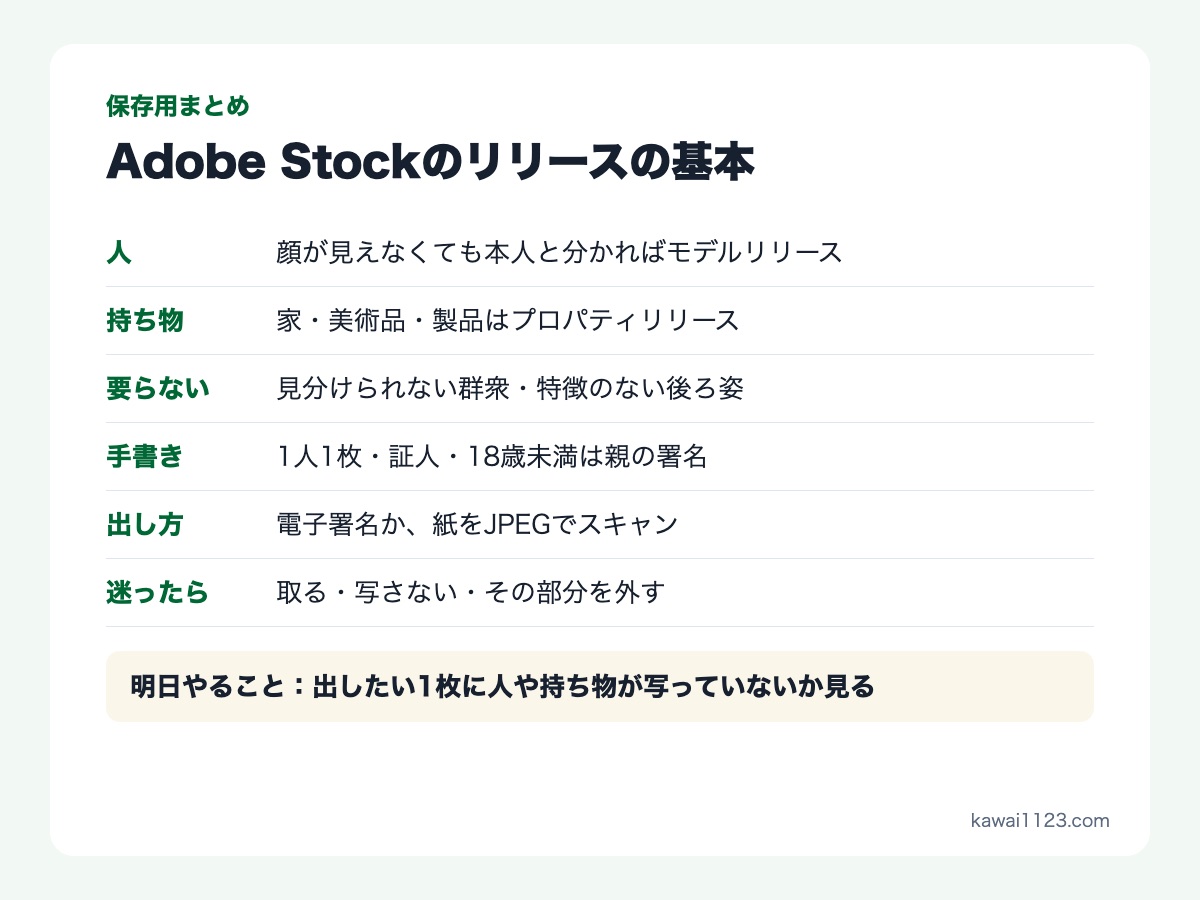 Adobe Stockのモデルリリースとプロパティリリースの保存用まとめカード
