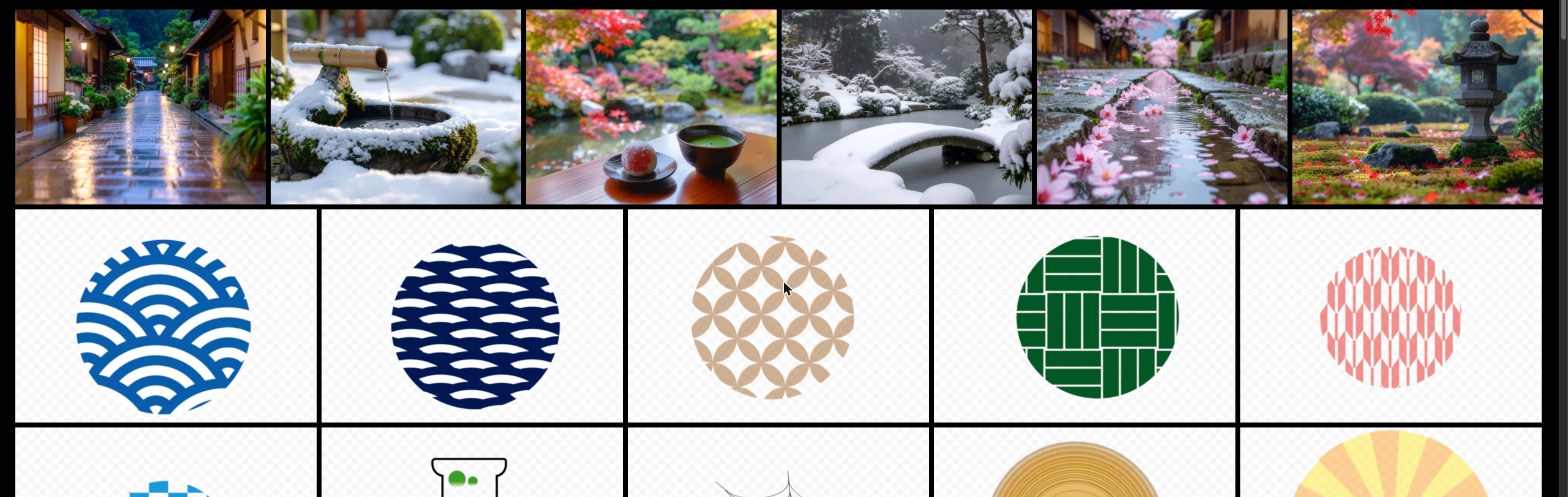 Adobe Stockのポートフォリオの公開ページ。筆者の作品が新しい順に並んでいる