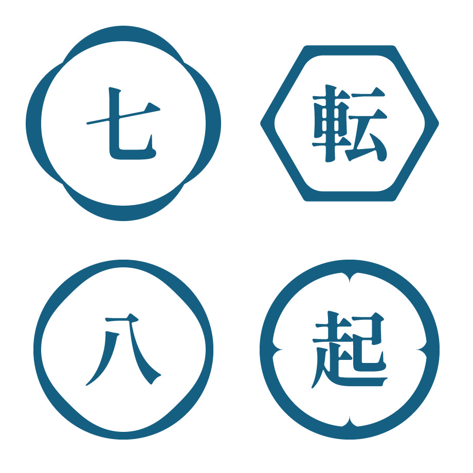 イラレの枠の作り方で作った和柄の枠に、七転八起の4文字を入れた見本