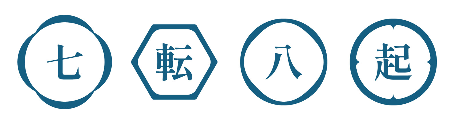 イラレの枠の作り方で作った和柄の飾り枠4種類。藍色の枠に七転八起の文字
