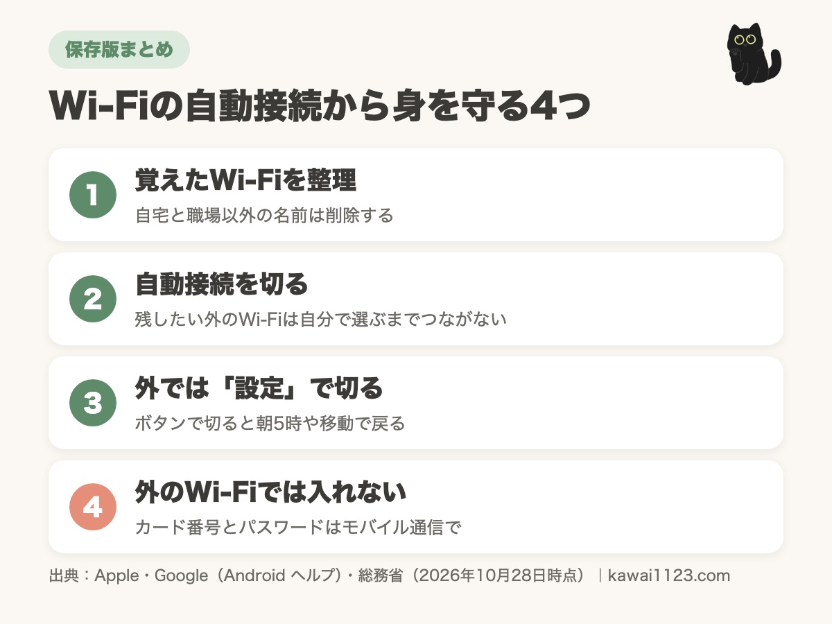 Wi-Fiの自動接続から身を守るまとめカード